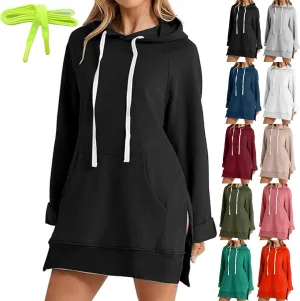 The Warmy Oversized Hoodie Dress for Women, First Ones Hoodie for Women, Casual Pullover Long Sleeve Split Hem