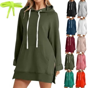 The Warmy Oversized Hoodie Dress for Women, First Ones Hoodie for Women, Casual Pullover Long Sleeve Split Hem