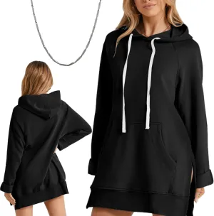 The Warmy Oversized Hoodie Dress Women, First Ones Hoodie for Women, Casual Long Sleeve Split Hem with Pocket