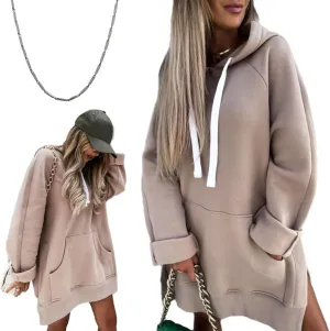 The Warmy Oversized Hoodie Dress Women, First Ones Hoodie for Women, Casual Long Sleeve Split Hem with Pocket