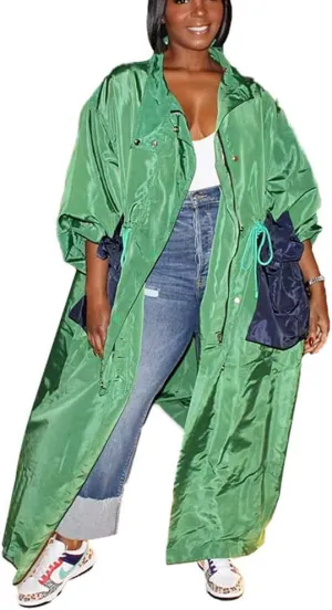 THLAI Trench Coat for Women Waterproof Trench Coat Water Resistant Windbreaker Overcoat with Pockets Long Trench Coat