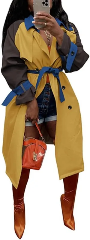 THLAI Women's Long Trench Coat Double Breasted Classic Lapel Overcoat Trenchcoat with Belt 2023 Winter Peacoat Outwear