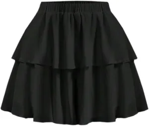 TOOSIS Summer Fashion Shorts for Women Elastic Waist Solid Color Ruffle Hem Skort Casual Shorts Clothes