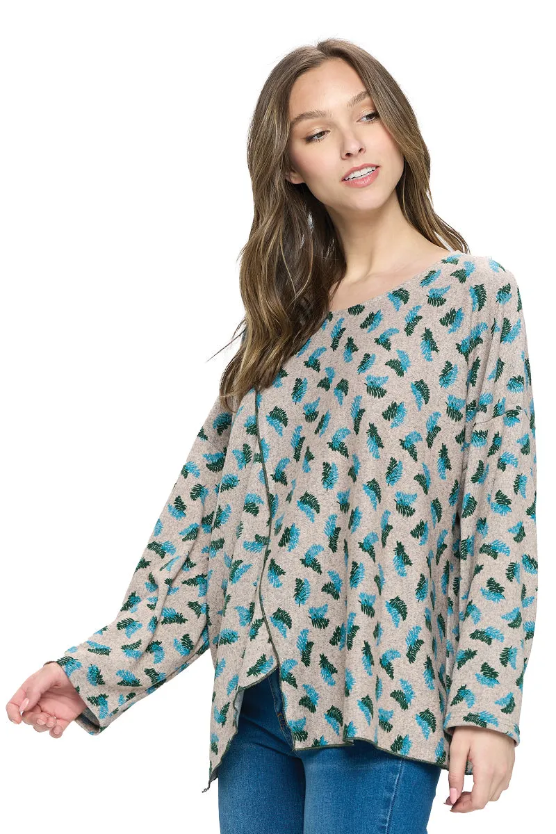 Top Leaf Print Edge Stich