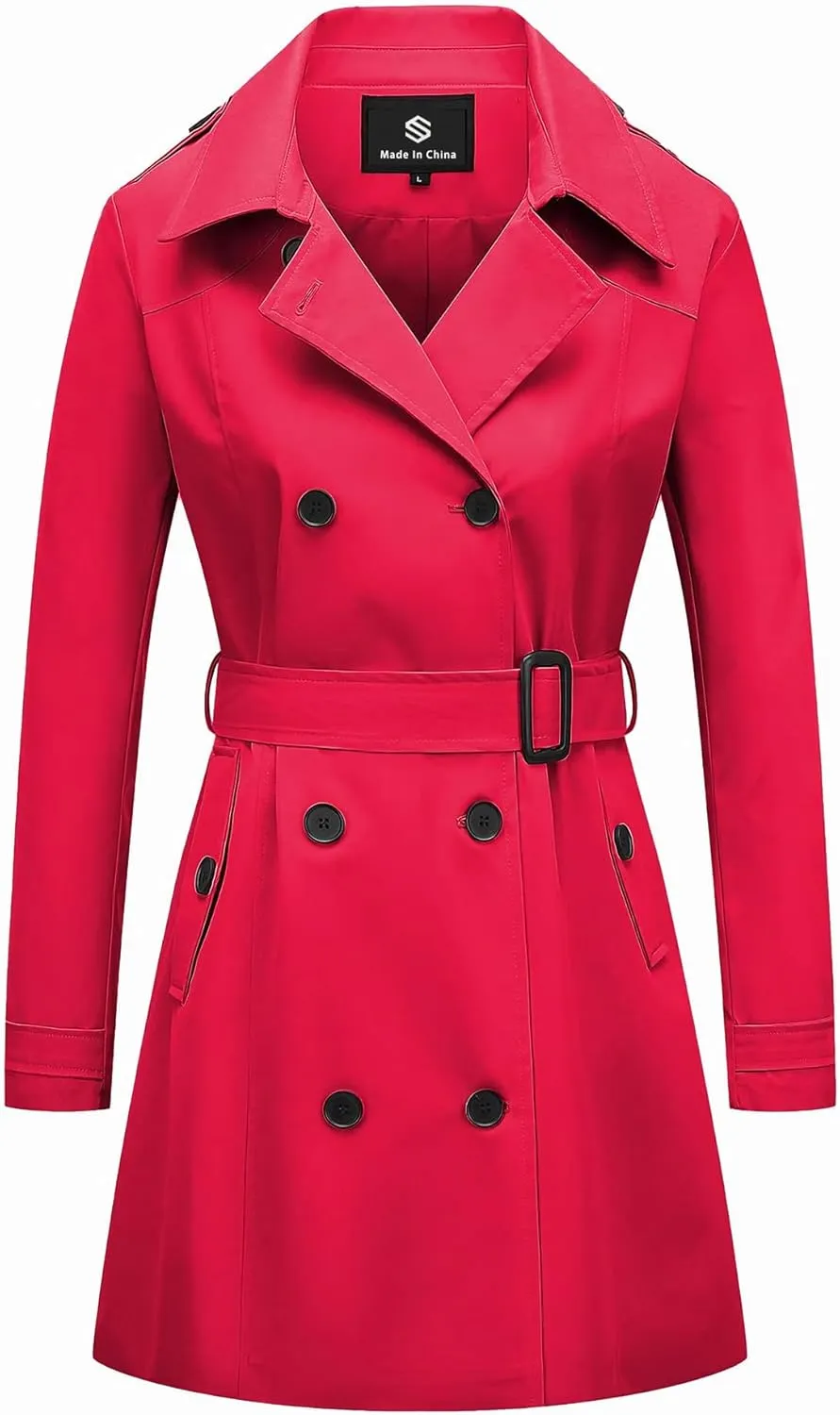 TRATENBY Women's Trench Coat Long Double Breasted Peacoat for Outerwear Trench Knee Length
