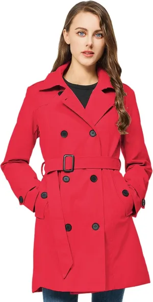 TRATENBY Women's Trench Coat Long Double Breasted Peacoat for Outerwear Trench Knee Length