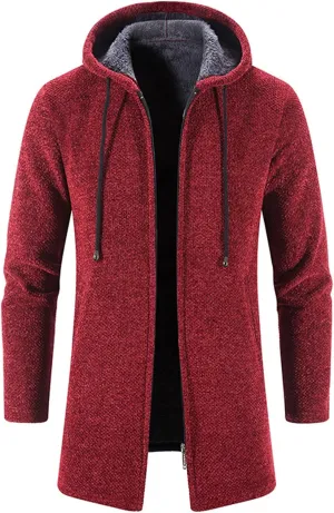 Trench Coat for Men Wool Blend Full Zip Hooded Long Cardiagn Jacket Knitted Cardigan Sweaters Jacket Warm Hoodie Coat