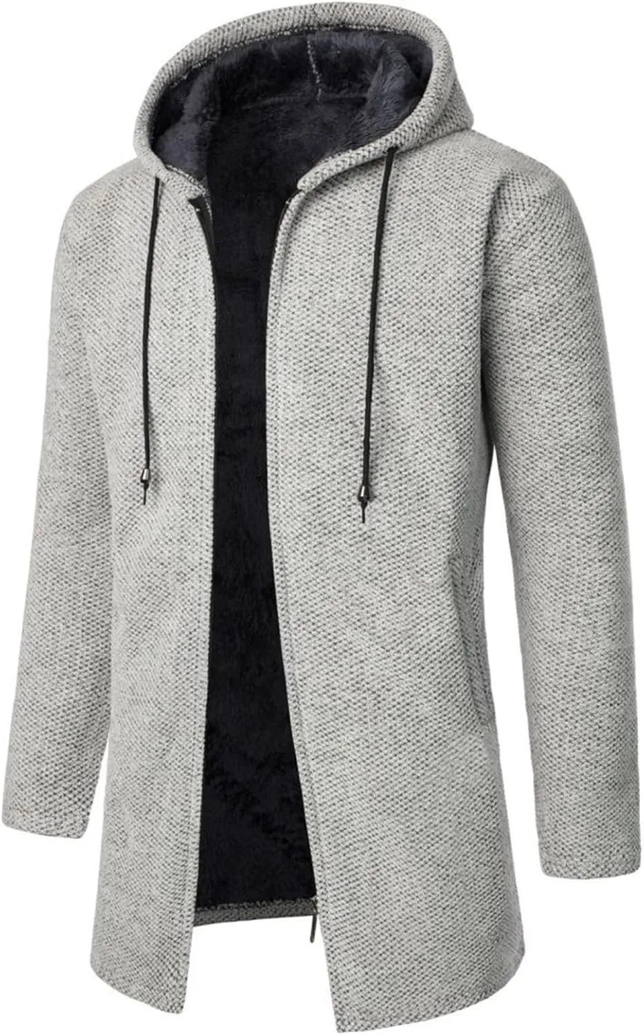 Trench Coat for Men Wool Blend Full Zip Hooded Long Cardiagn Jacket Knitted Cardigan Sweaters Jacket Warm Hoodie Coat