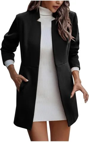 Trench Coat for Women 2024 Trendy Elegant Wool Coats Fall Winter Basic Peacoat Casual Long Sleve Woolen Outwear
