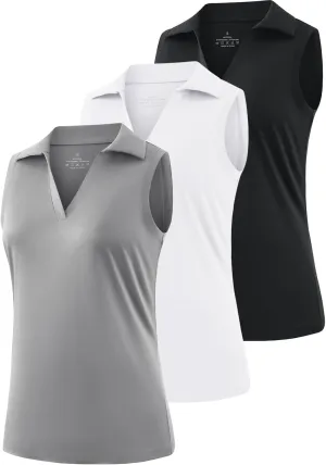 Ullnoy Women's Lightweight Polos Tops Sleeveless Golf Polo Shirt for Women Moisture Wicking Activewear Polos Tops Pack