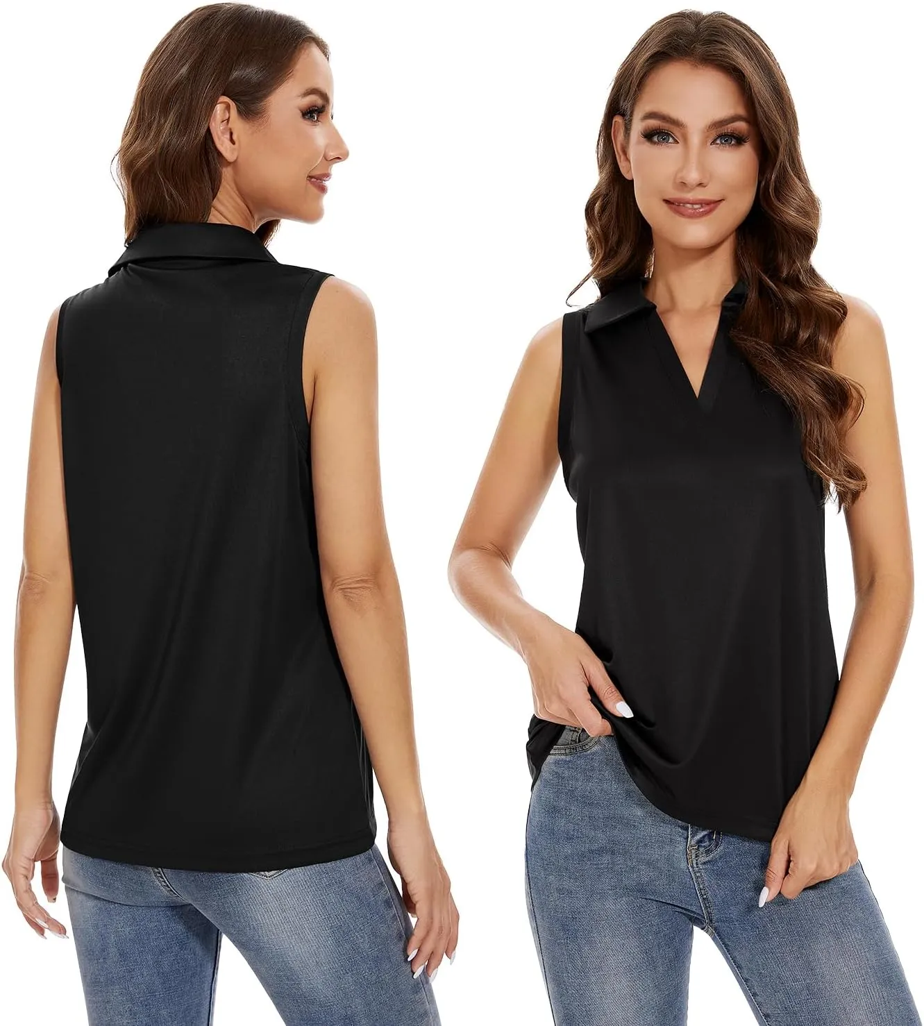 Ullnoy Women's Lightweight Polos Tops Sleeveless Golf Polo Shirt for Women Moisture Wicking Activewear Polos Tops Pack