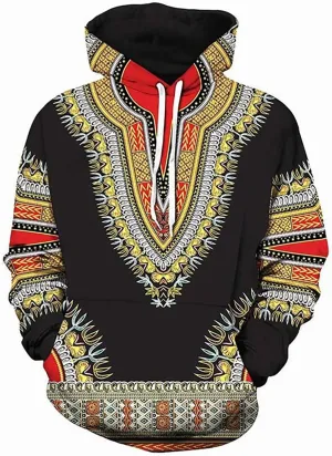 Unisex Dashiki Hoodie 3D Print African Ethnic Long Sleeve Pullover Sweatshirt