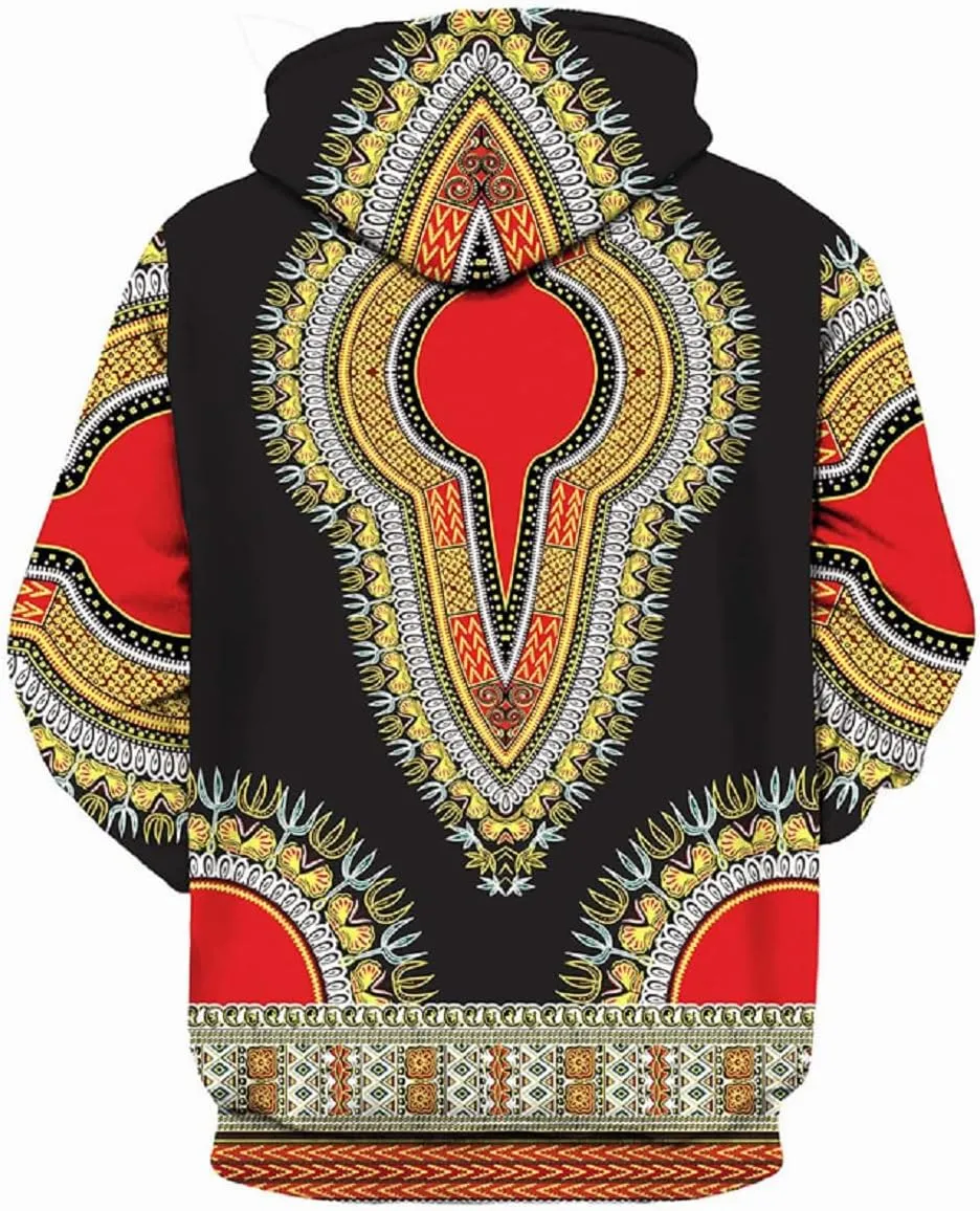Unisex Dashiki Hoodie 3D Print African Ethnic Long Sleeve Pullover Sweatshirt
