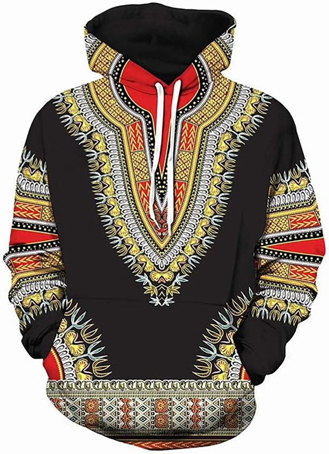 Unisex Dashiki Hoodie 3D Print African Ethnic Long Sleeve Pullover Sweatshirt