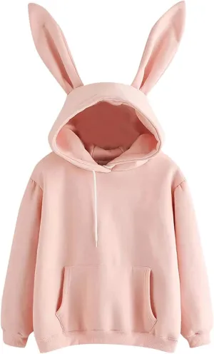 Unisex Rabbit Ears Hoodie Hooded Hoodie with Ears Comfort Hoodies Rabbit Hoodie Pull Over Solid Long Sleeve Plus Size