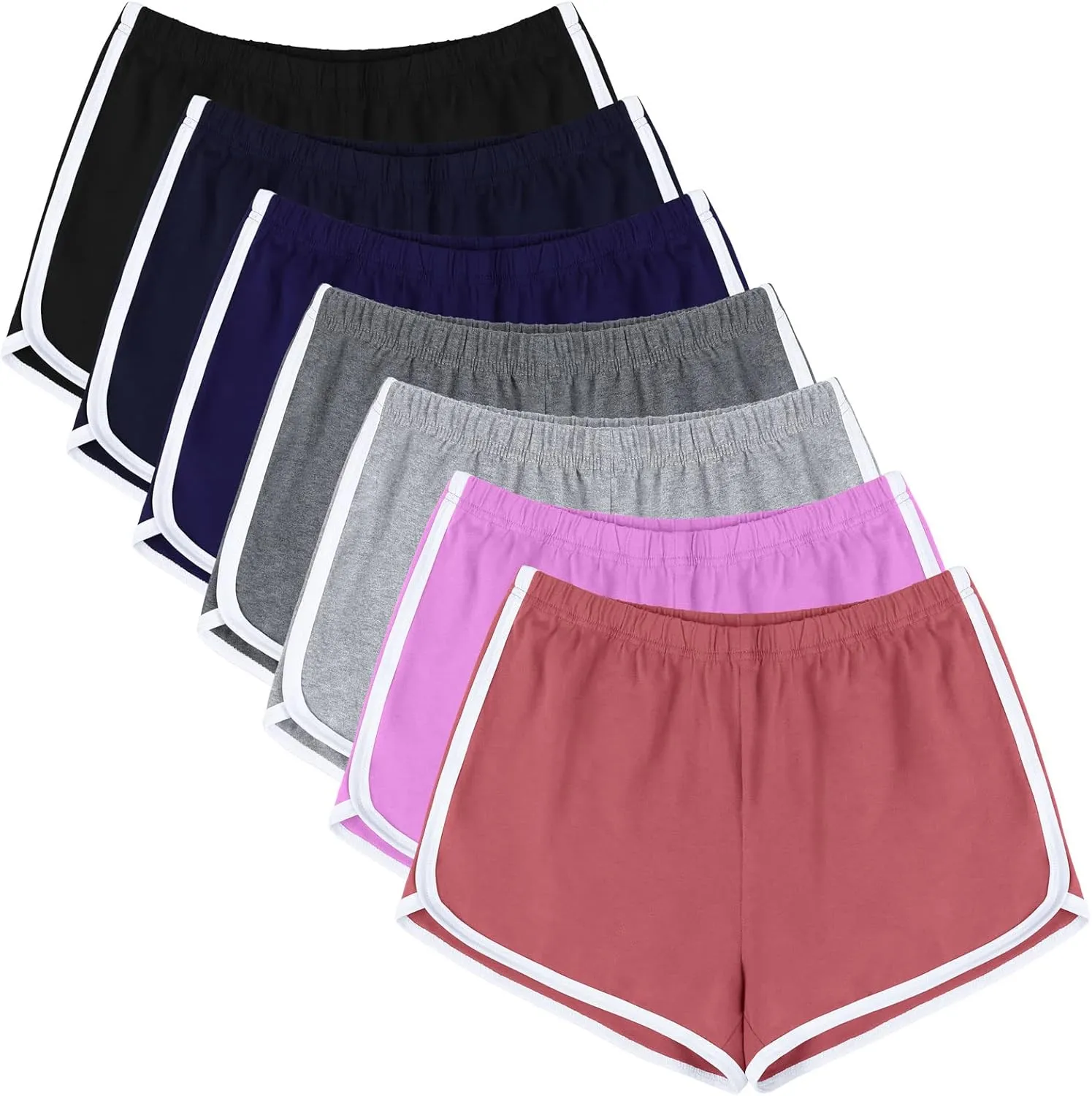 URATOT 7 Pack Womens Cotton Shorts, Dolphin Booty Athletic Gym Sports Shorts for Yoga Lounge Running