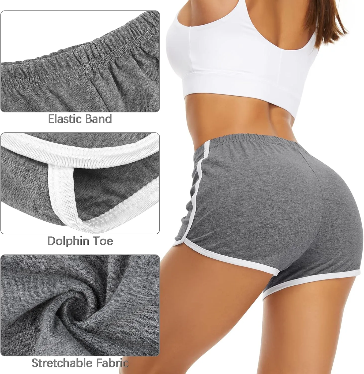 URATOT 7 Pack Womens Cotton Shorts, Dolphin Booty Athletic Gym Sports Shorts for Yoga Lounge Running