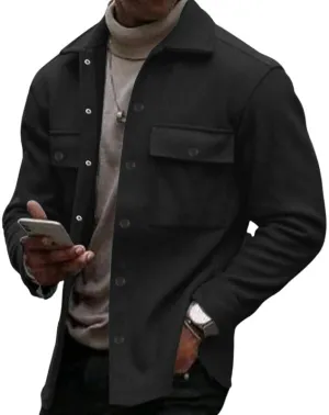 utcoco Men's Button Down Waffle Shirt Jacket Casual Long Sleeve Shacket Overshirts with Flap Pockets