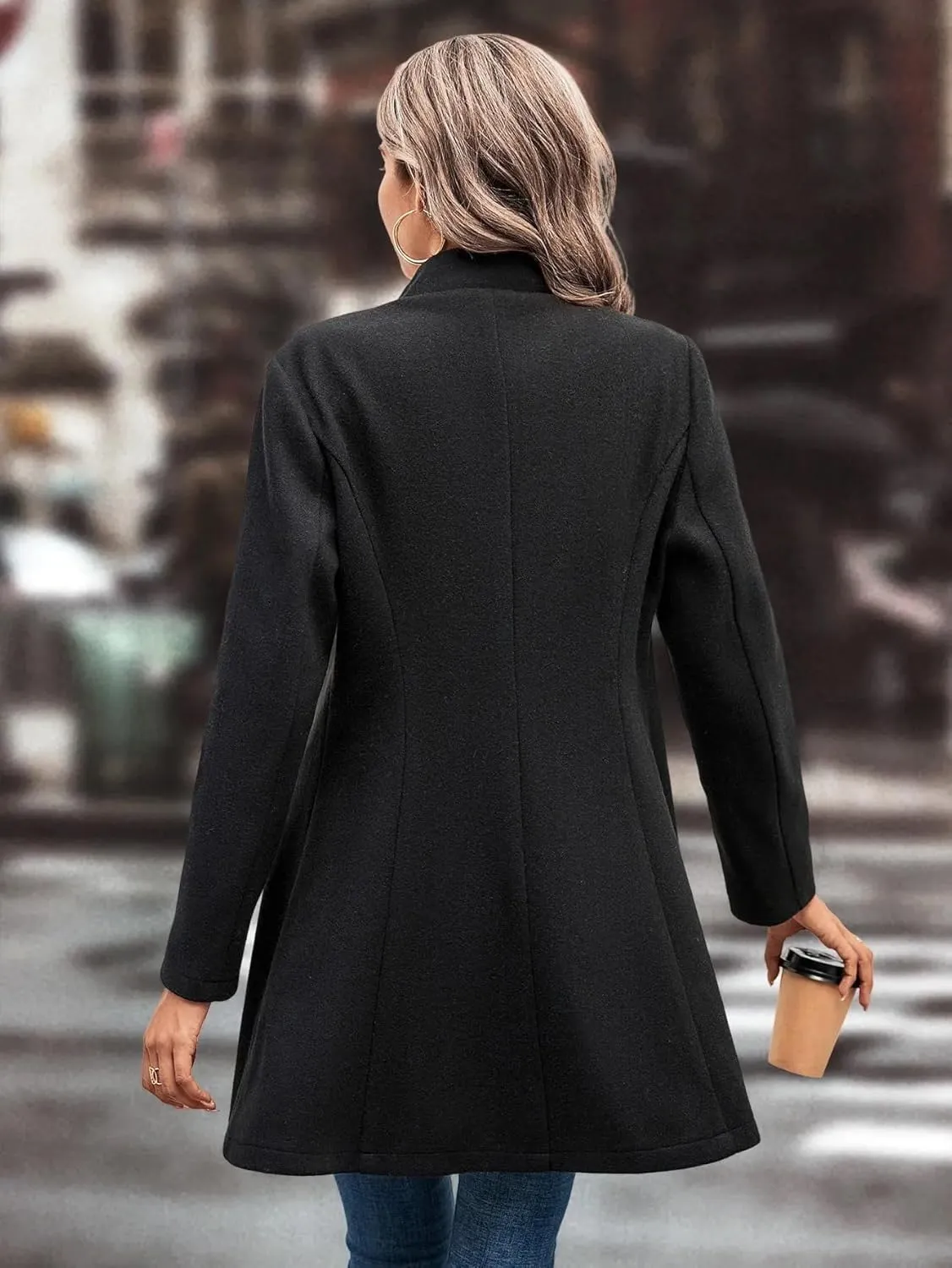 utcoco Women Slim Fit Wool Coats Notched Lapel Single Breasted Pea Coat Midi Length Trench Coat Outwear
