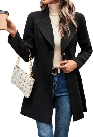 utcoco Women Slim Fit Wool Coats Notched Lapel Single Breasted Pea Coat Midi Length Trench Coat Outwear