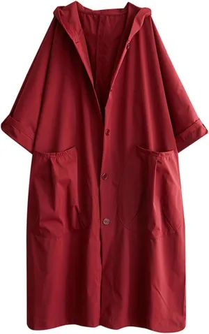 utcoco Women's 2024 Fall Oversized Long Trench Coat Single Breasted Windproof Hooded Overcoat with Pockets