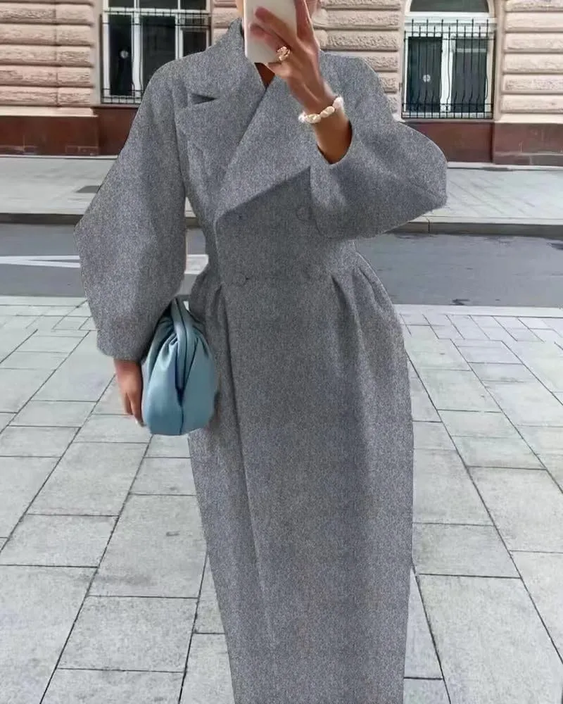 utcoco Womens Notched Lapel Double Breasted Pea Coat Winter Warm Wool Blend Overcoat Long Trench Coat