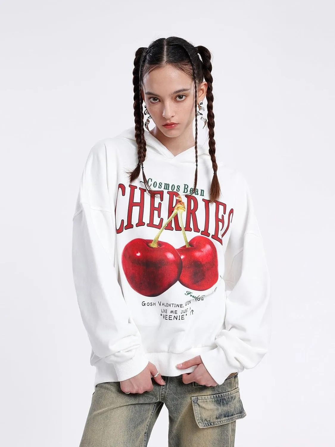 Vamtac Oversized Hoodie Cute Y2k Hoodies Cherry Graphic Streetwear Sweatshirt Fashion Pullover Hooded Unisex