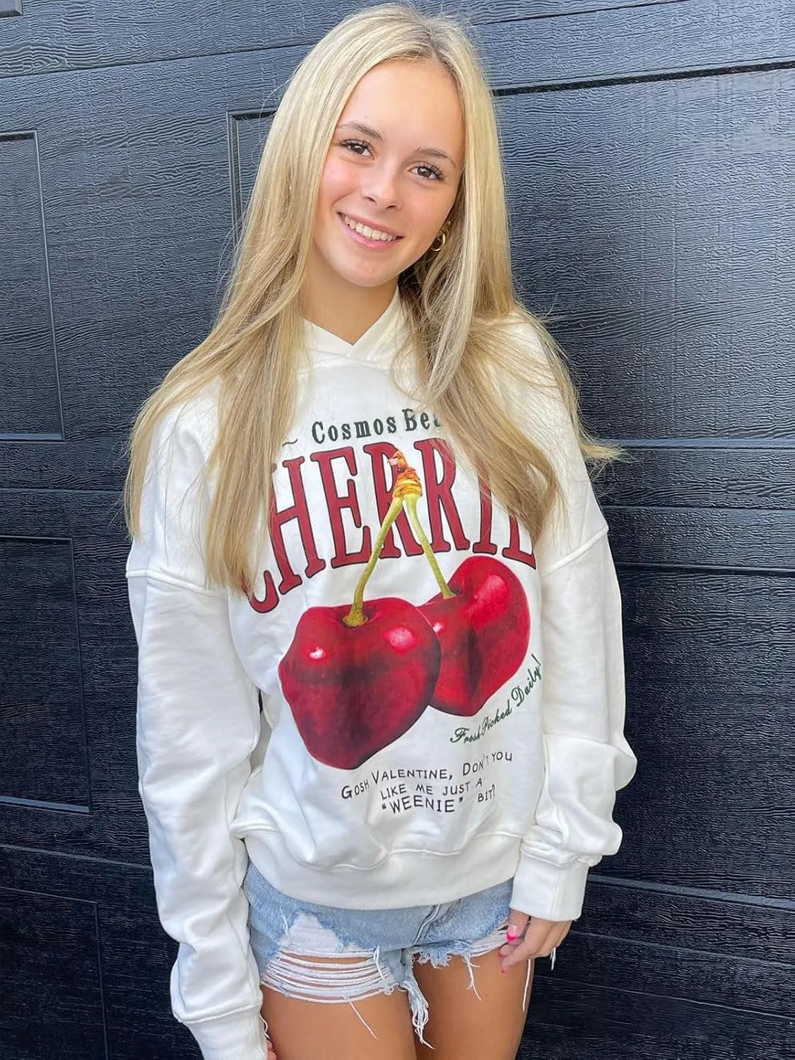 Vamtac Oversized Hoodie Cute Y2k Hoodies Cherry Graphic Streetwear Sweatshirt Fashion Pullover Hooded Unisex
