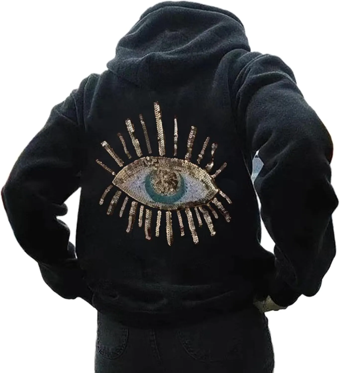 Vhitler Sequin Evil Eye Hoodies Y2k Oversized Graphic Cute Hoodies Womens Sweatshirts Trendy Mama Sweatshirts Hooded