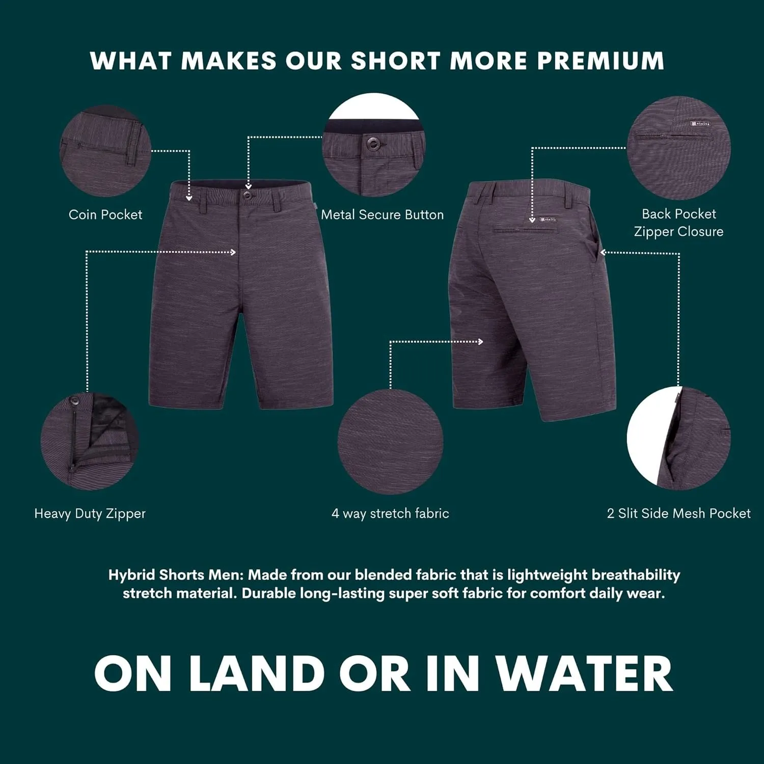 Visive Premium Hybrid Shorts Men Quick Dry Golf Stretch Board Shorts Swim Trunks Summer Big Men