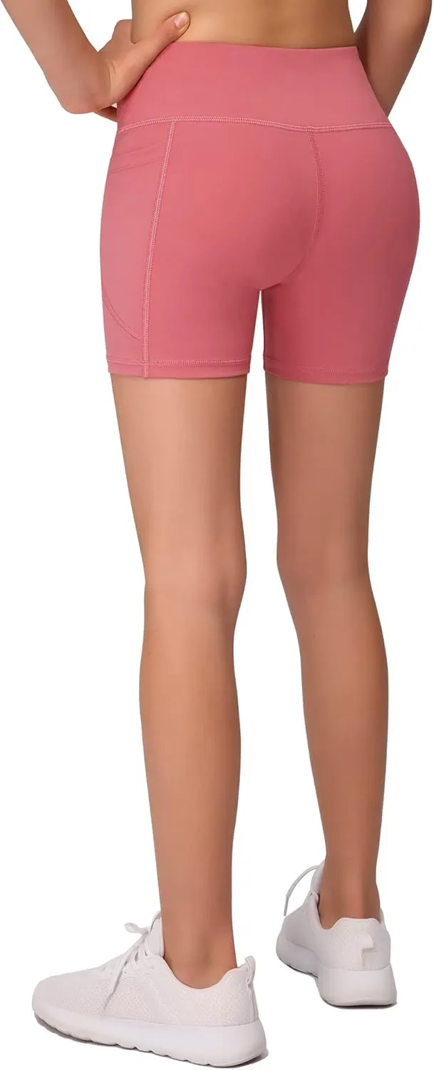Volleyball Bike Shorts for Girls Spandex Compression Shorts with Pockets for Kids Dance Yoga and Athletics