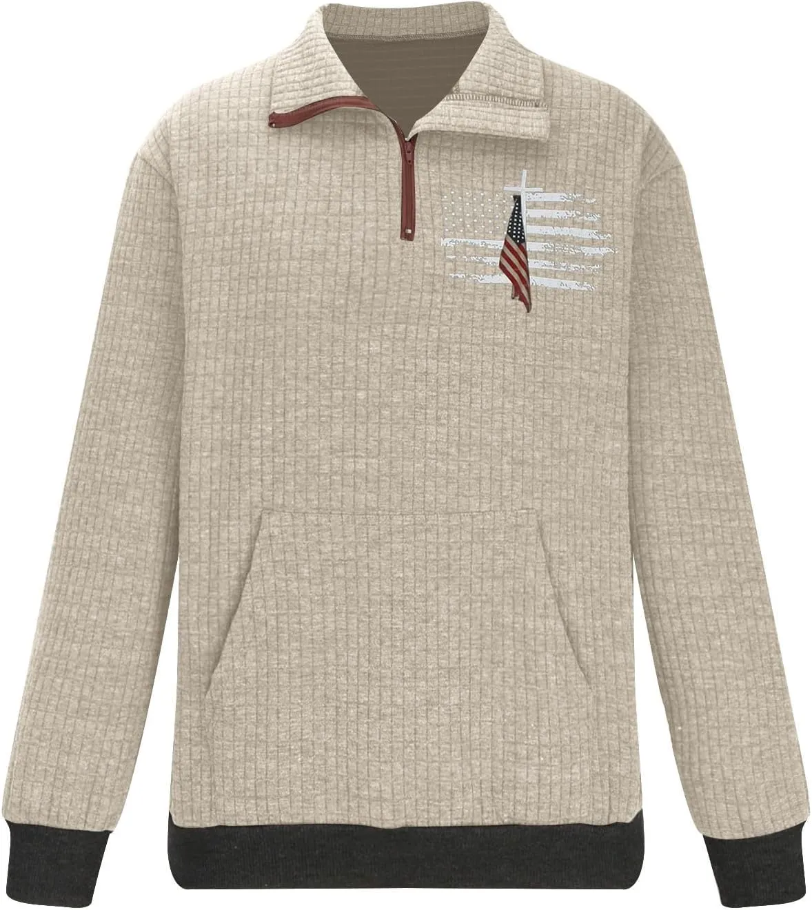 Waffle Knit Sweatshirts for Men Lightweight Long Sleeve Quarter Zip Pullover Shirts Regular Fit Solid Fall Shirt