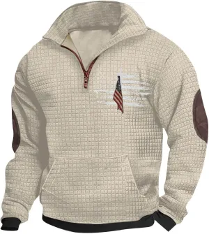 Waffle Knit Sweatshirts for Men Lightweight Long Sleeve Quarter Zip Pullover Shirts Regular Fit Solid Fall Shirt