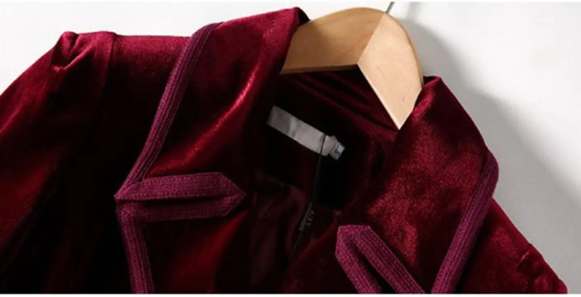 watersouprty Women's Slim Wool Blend Coat Lapel Long Sleeve Vintage Velvet Trench Coat Dress Pea Coat