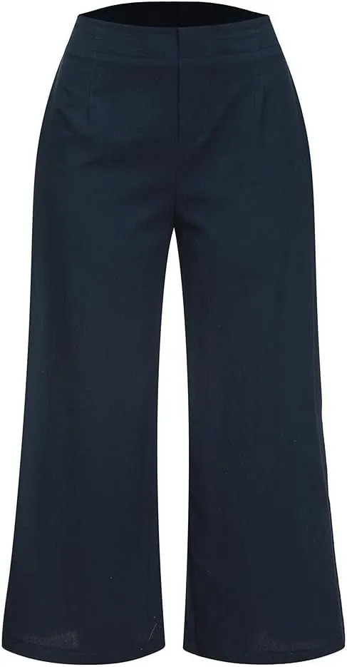 White Linen Pants Women Lounge Summer Baggy Waist Trousers with Pockets Solid Travel Palazzo Pants for Women