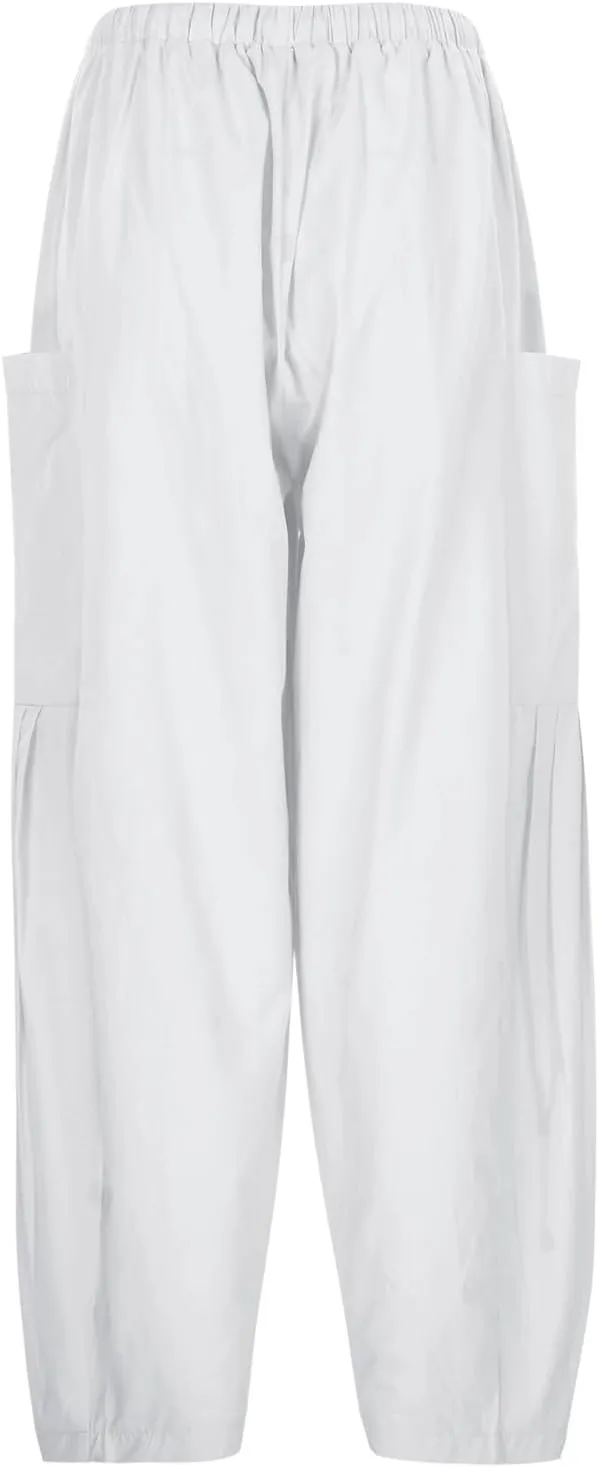 Wide Leg Cropped Pants for Women Casual Drawstring Harem Pants Baggy Lounge Cotton Blend Linen Trousers with Pockets