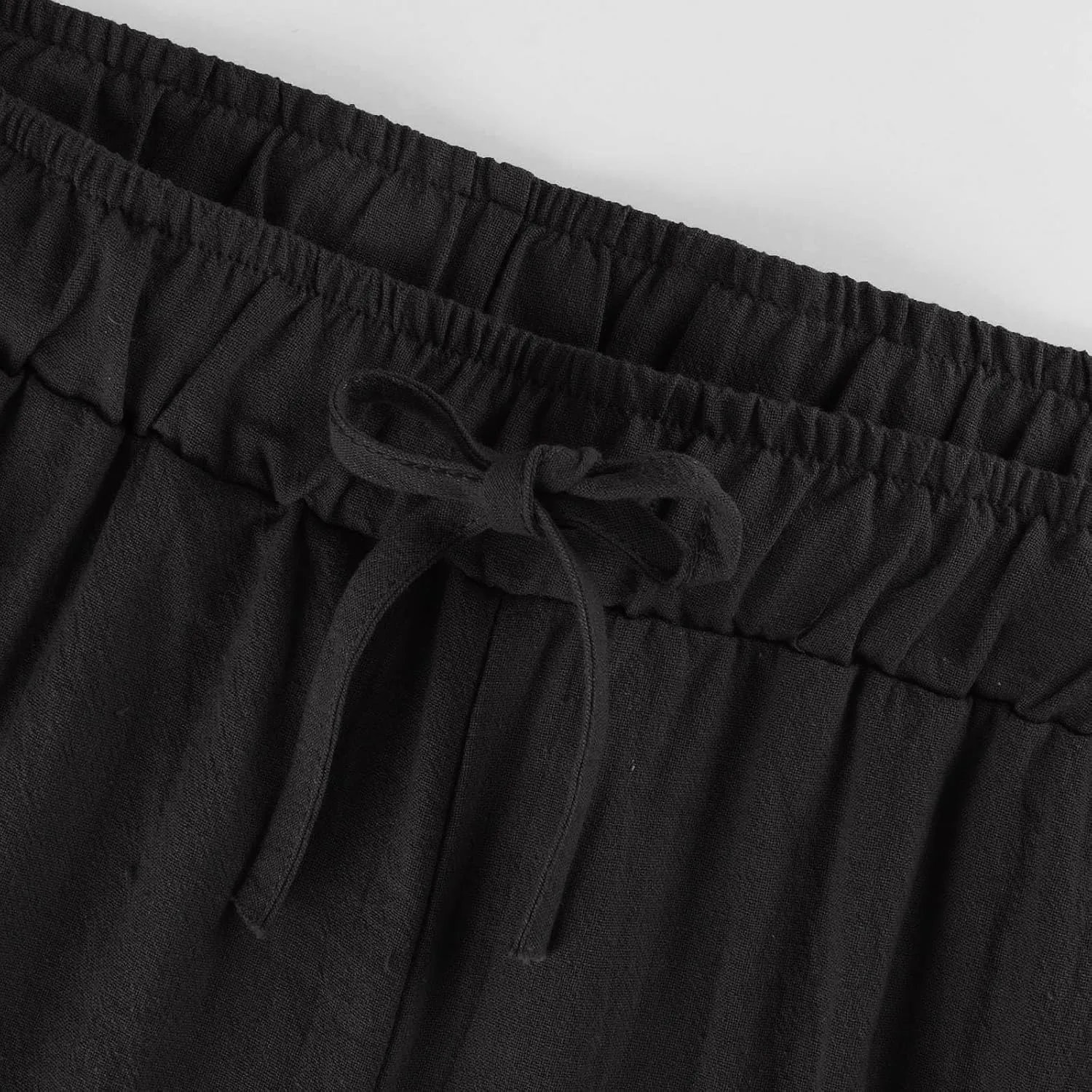 Wide Leg Cropped Pants for Women Summer Casual Linen Pants Drawstring Lightweight Comfy Beach Trousers with Pockets