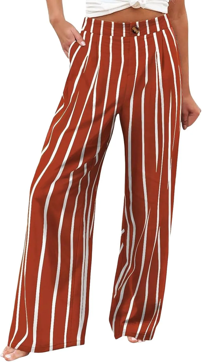 Wide Leg Dress Pants for Women High Waisted Business Casual Pants Office Button Down Slacks Pleated Work Trousers