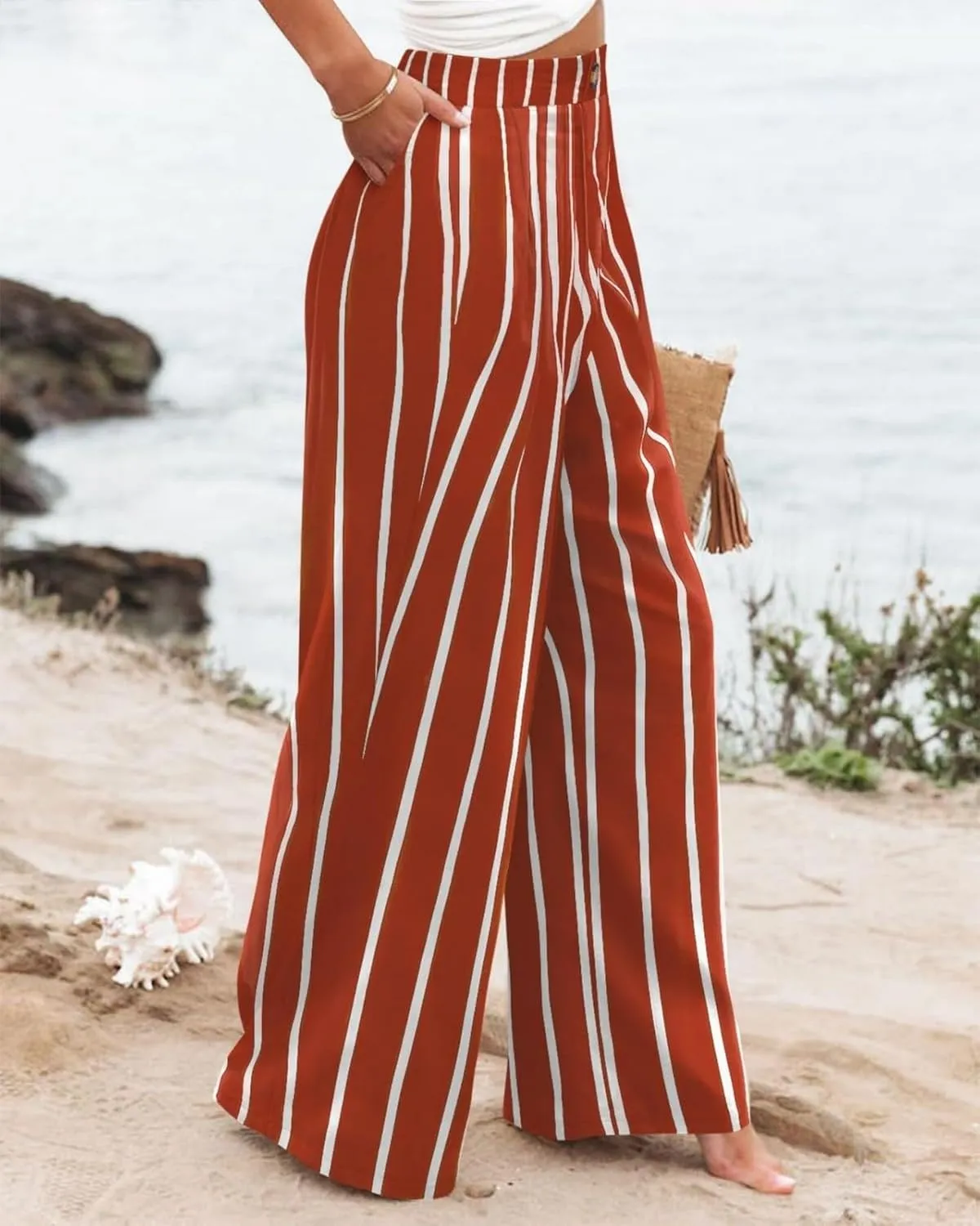 Wide Leg Dress Pants for Women High Waisted Business Casual Pants Office Button Down Slacks Pleated Work Trousers