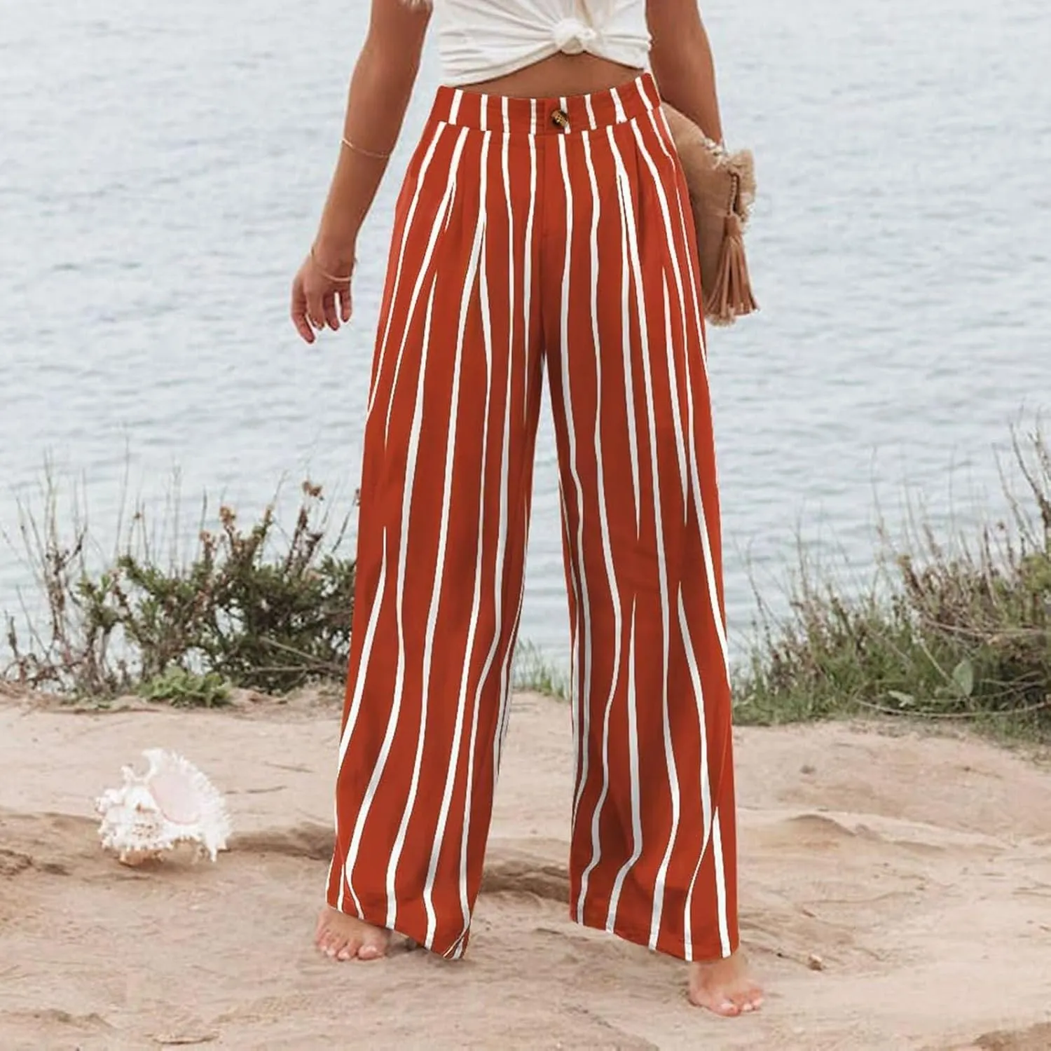 Wide Leg Dress Pants for Women High Waisted Business Casual Pants Office Button Down Slacks Pleated Work Trousers