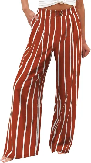 Wide Leg Dress Pants for Women High Waisted Business Casual Pants Office Button Down Slacks Pleated Work Trousers