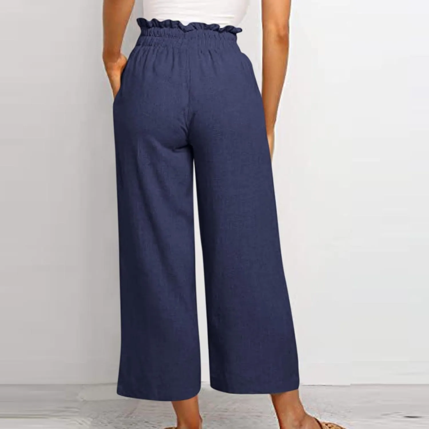 Wide Leg Linen Pants for Women Dressy Casual High Waisted Palazzo Pants Loose Fit Comfy Work Pants with Pockets