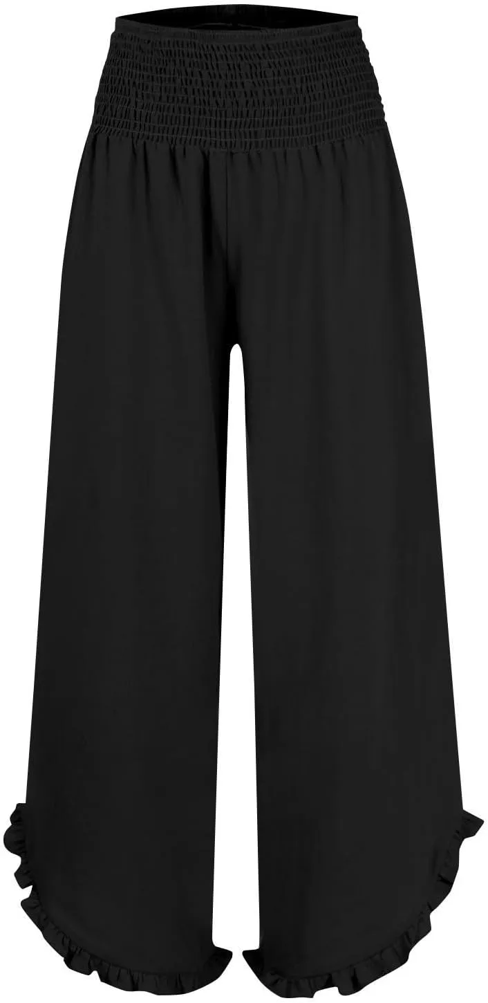 Wide Leg Linen Pants for Women Plus Szie Smocked High Waisted Ruffle Lounge Pants Gauze Summer Pants for Women 2025
