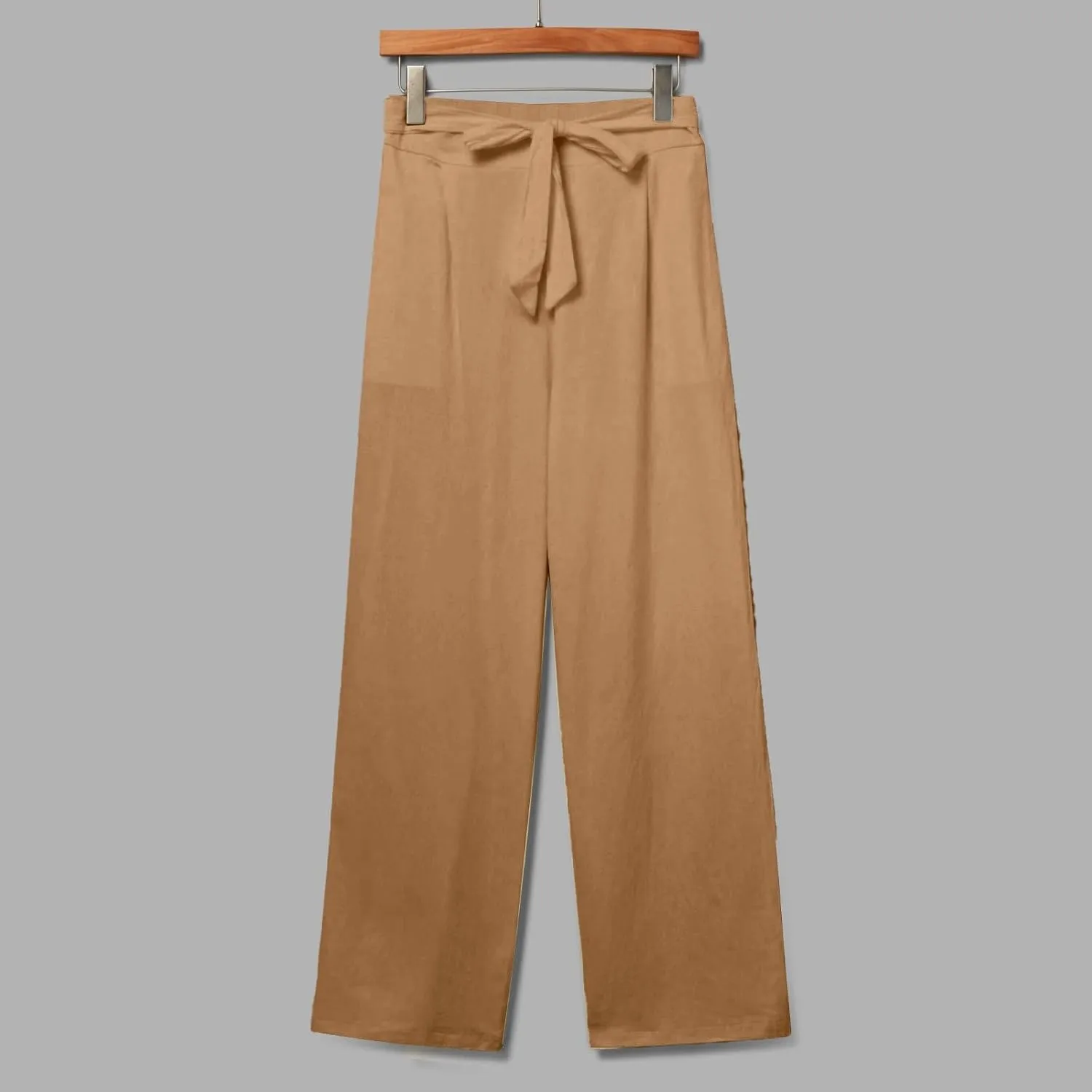 Wide Leg Linen Pants for Women Tie Front High Waisted Palazzo Pants Plus Size Casual Summer Beach Pants with Pockets