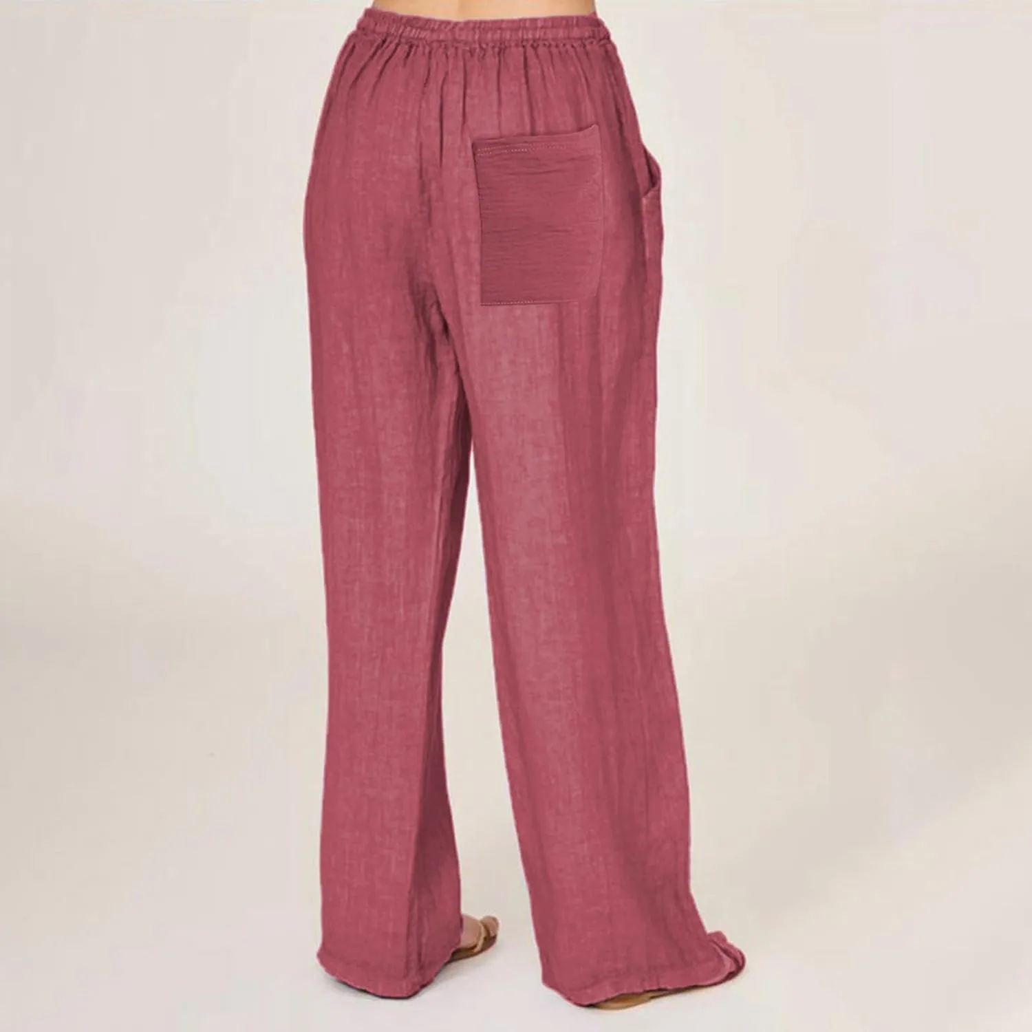 Wide Leg Linen Pants Women Summer Flowy Beach Pants Casual Drawstring High Waisted Palazzo Pants Plus Size Yoga Trousers