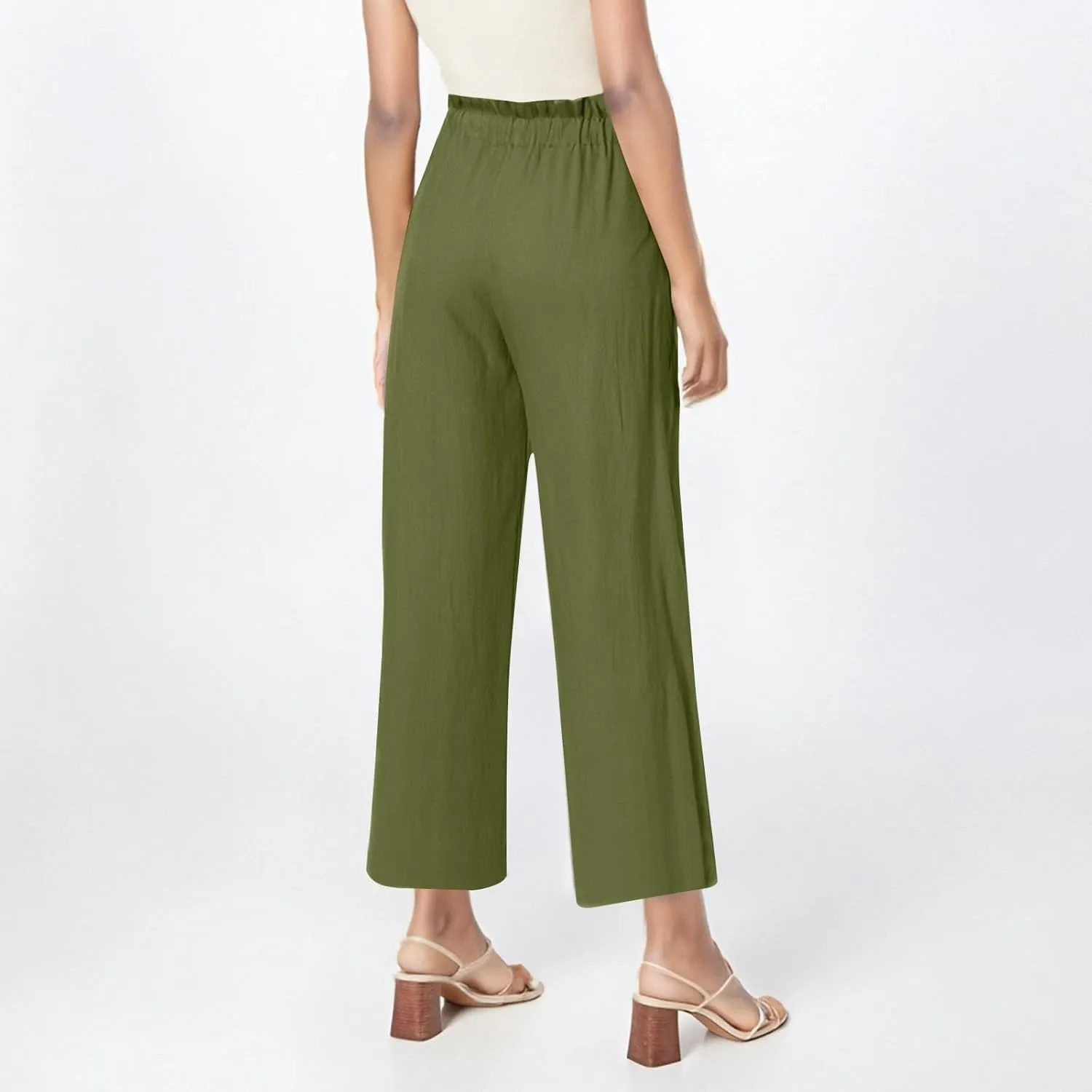 Wide Leg Pants for Women Linen Cotton Lightweight High Waisted Palazzo Pant Casual Loose Comfy Summer Beach Trousers
