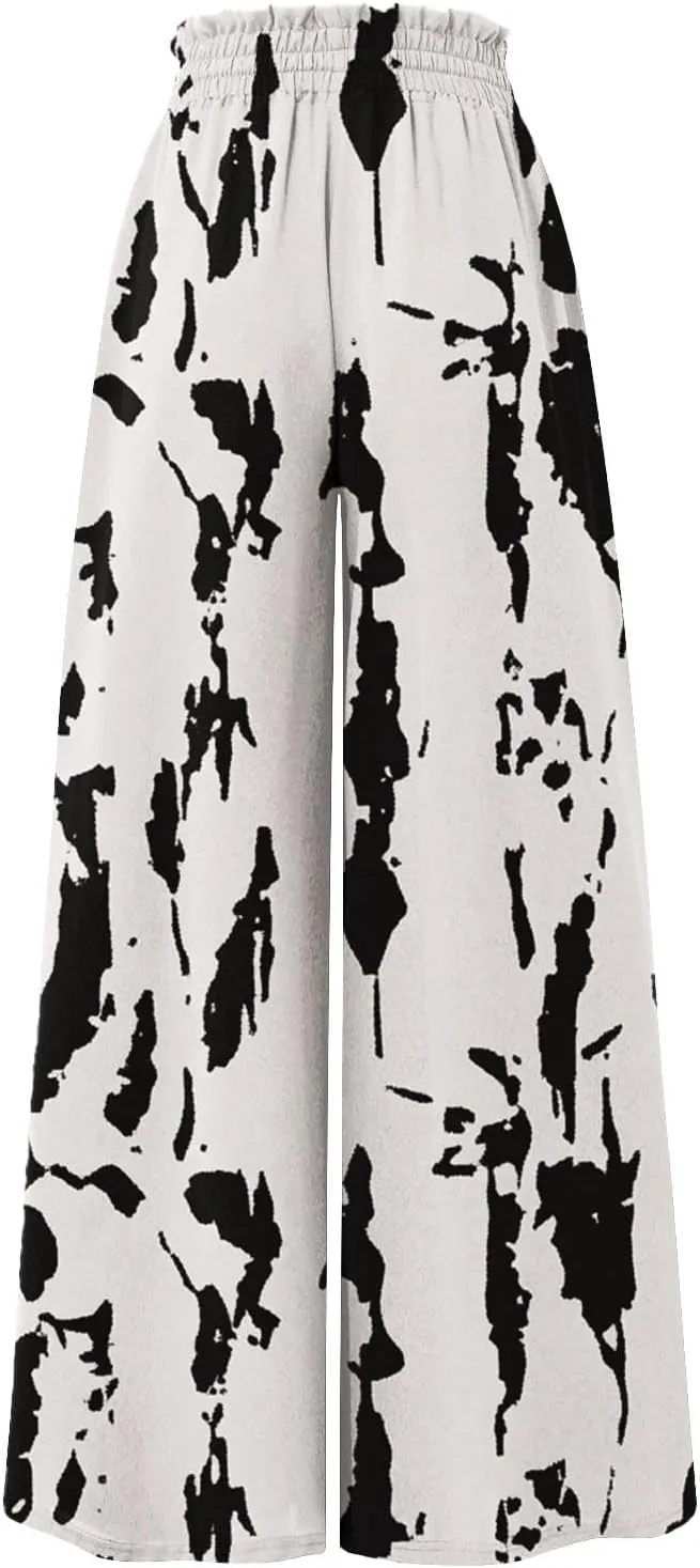 Wide Leg Pants Woman Palazzo Floral Dress Pants Flowy High Waisted Summer 2025 Beach Boho Trousers with Pockets