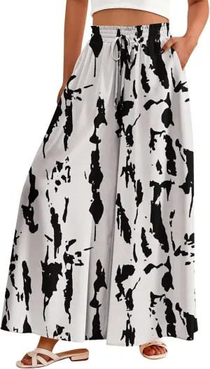 Wide Leg Pants Woman Palazzo Floral Dress Pants Flowy High Waisted Summer 2025 Beach Boho Trousers with Pockets