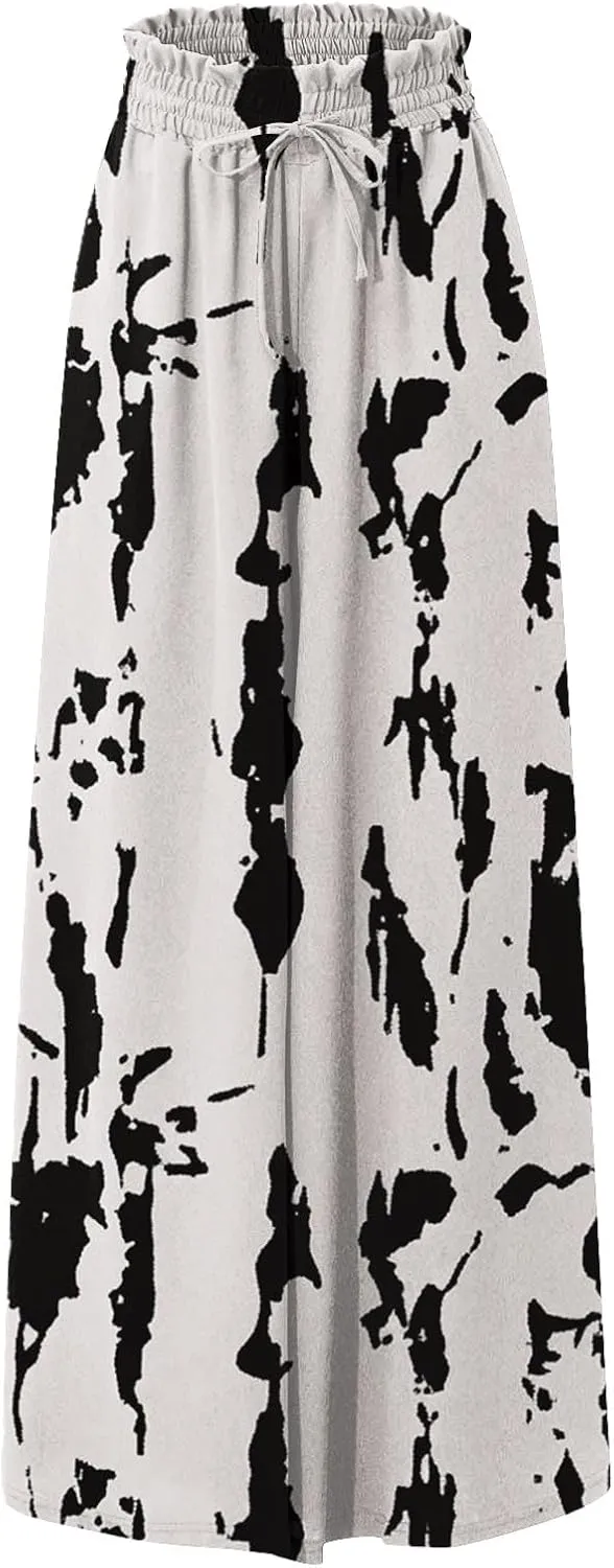 Wide Leg Pants Woman Palazzo Floral Dress Pants Flowy High Waisted Summer 2025 Beach Boho Trousers with Pockets