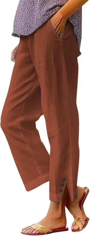 Wide Leg Pants Woman Solid Elastic Pants Long Drawstring Linen Women Waist Cotton Casual Womens Business Casual